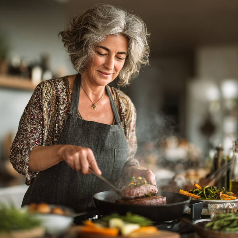 Adultos mayores disfrutando comida saludable